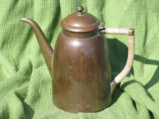 photo of art deco vintage Eskilstuna - Sweden copper tea / coffee pot, engraved 1935 #1