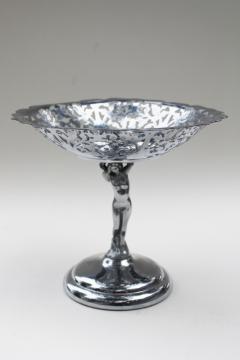 catalog photo of art deco vintage Farberware chrome dish or ashtray stand w/ figural nude stem