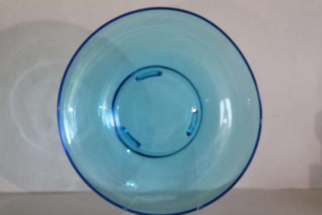 photo of art deco vintage Fostoria Royal blue glass footed console bowl, plain without etch pattern #1