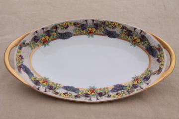 catalog photo of art deco vintage French Haviland china celery tray, oblong bowl w/ peacocks