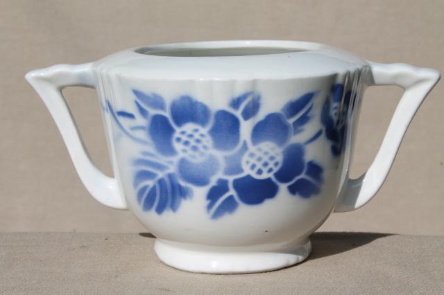 photo of art deco vintage French sugar bowl, blue & white nordic pattern china Orchies France  #1