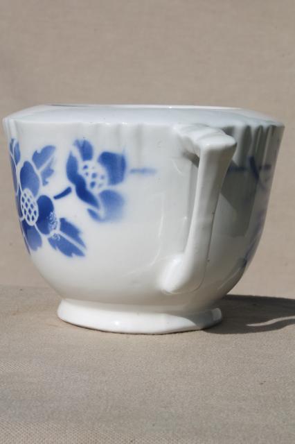 photo of art deco vintage French sugar bowl, blue & white nordic pattern china Orchies France #2