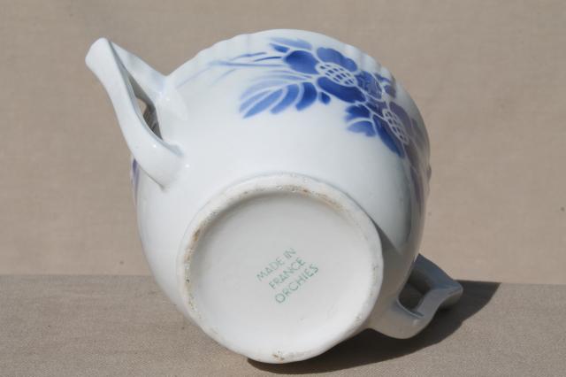 photo of art deco vintage French sugar bowl, blue & white nordic pattern china Orchies France #5