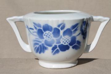 catalog photo of art deco vintage French sugar bowl, blue & white nordic pattern china Orchies France 