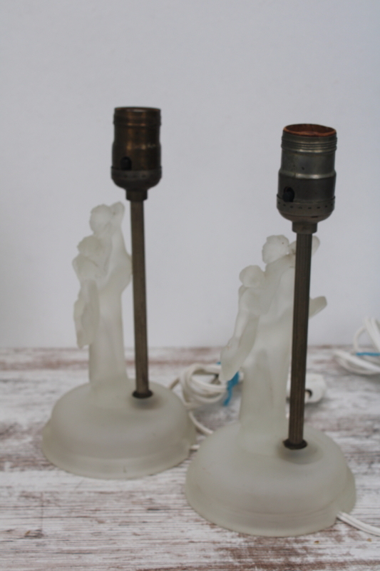 photo of art deco vintage Houze glass boudoir lamps, dancing couple figures in frosted crystal #5