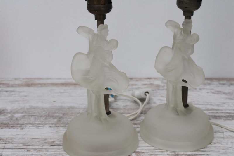 photo of art deco vintage Houze glass boudoir lamps, dancing couple figures in frosted crystal #11