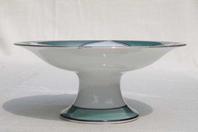 photo of art deco vintage Japan porcelain pedestal plate w/ Clarice Cliff style hand painted design #3