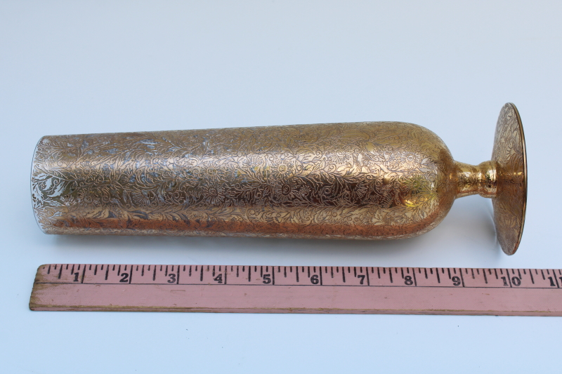 photo of art deco vintage Lotus etched glass vase, chintz floral w/ encrusted gold, 1930s elegant glass #2