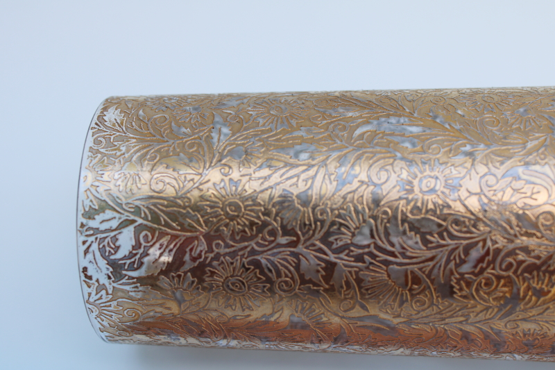 photo of art deco vintage Lotus etched glass vase, chintz floral w/ encrusted gold, 1930s elegant glass #3