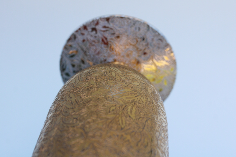 photo of art deco vintage Lotus etched glass vase, chintz floral w/ encrusted gold, 1930s elegant glass #5