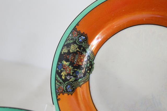 photo of art deco vintage M mark Noritake china mayo or sauce dish w/ spoon, orange black jade green #2