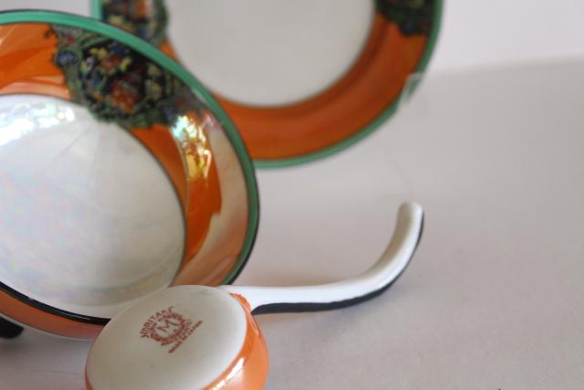 photo of art deco vintage M mark Noritake china mayo or sauce dish w/ spoon, orange black jade green #3