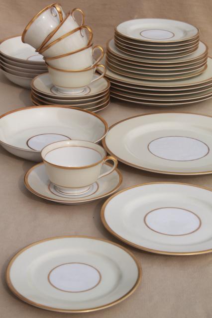 photo of art deco vintage Noritake Field Stone gold band cream & white china red M mark Fieldstone #1