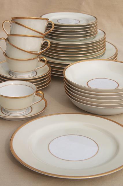 photo of art deco vintage Noritake Field Stone gold band cream & white china red M mark Fieldstone #3
