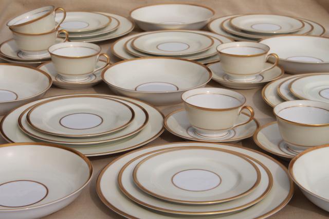 photo of art deco vintage Noritake Field Stone gold band cream & white china red M mark Fieldstone #4