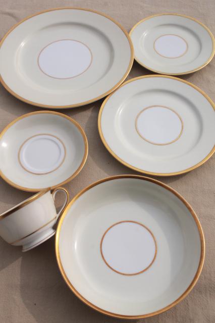 photo of art deco vintage Noritake Field Stone gold band cream & white china red M mark Fieldstone #6