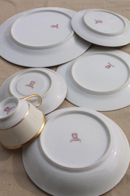 photo of art deco vintage Noritake Field Stone gold band cream & white china red M mark Fieldstone #7