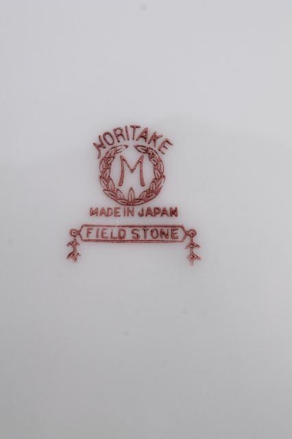 photo of art deco vintage Noritake Field Stone gold band cream & white china red M mark Fieldstone #9