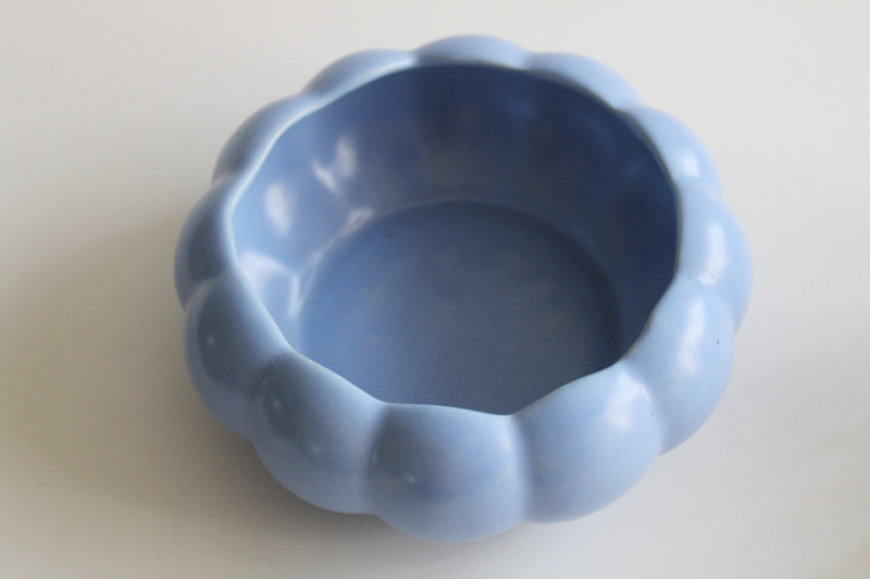 photo of art deco vintage Rumrill pottery planter, melon shape flower bowl smoky blue glaze  #2