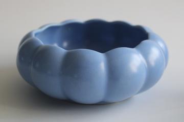 art deco vintage Rumrill pottery planter, melon shape flower bowl smoky blue glaze 