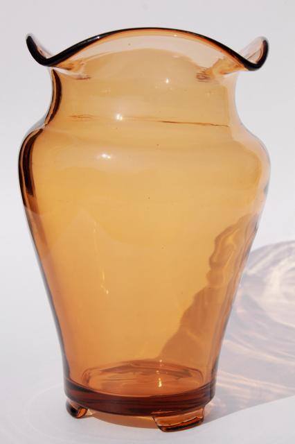 photo of art deco vintage amber glass vase, Fostoria or Cambridge elegant glass #1