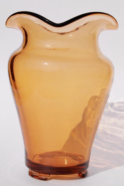 photo of art deco vintage amber glass vase, Fostoria or Cambridge elegant glass #2