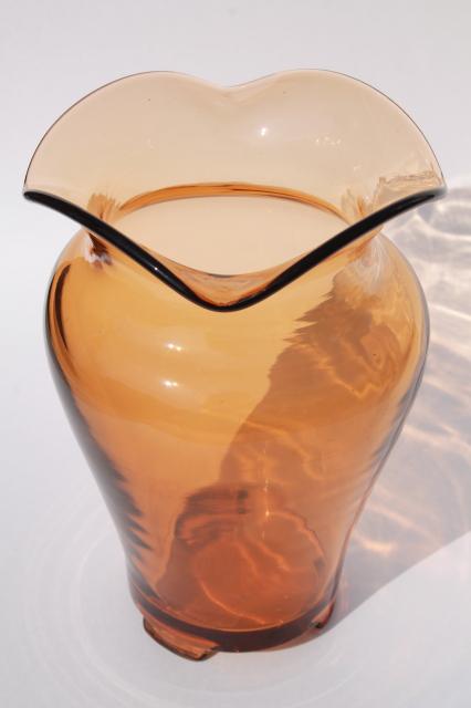 photo of art deco vintage amber glass vase, Fostoria or Cambridge elegant glass #3