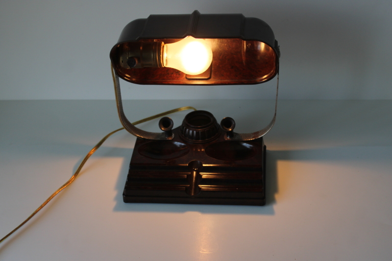 photo of art deco vintage bakelite desk lamp w/ banker's lamp style shade, working light  #4