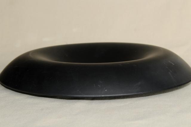 photo of art deco vintage black satin glass rolled edge console bowl, Tiffin art glass #1