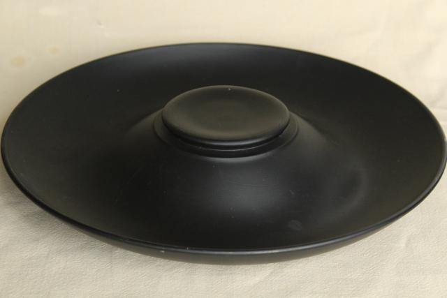 photo of art deco vintage black satin glass rolled edge console bowl, Tiffin art glass #4