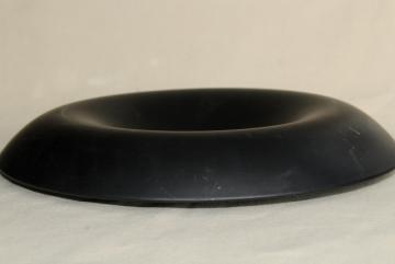 catalog photo of art deco vintage black satin glass rolled edge console bowl, Tiffin art glass