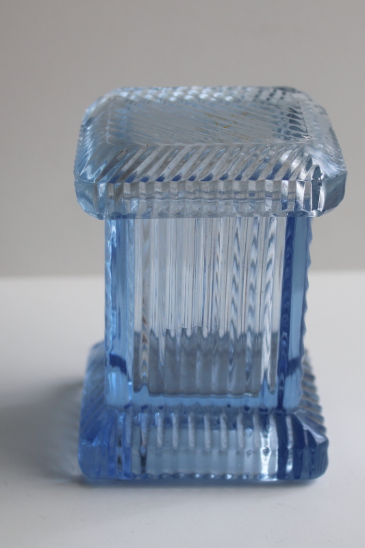 photo of art deco vintage blue glass match holder, covered box match striker  #1