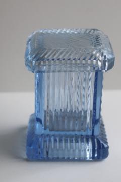 art deco vintage blue glass match holder, covered box match striker 