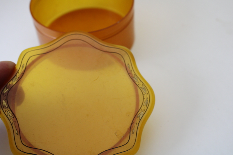 photo of art deco vintage butterscotch celluloid powder puff box, vintage vanity box  #2