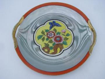 catalog photo of art deco vintage cake plate w/ handles, antique hand-painted Noritake china