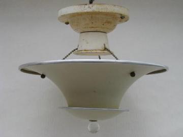 catalog photo of art deco vintage ceiling light fixture, tiered aluminum hanging shade