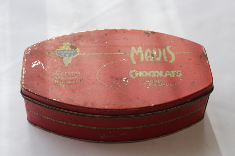 photo of art deco vintage chocolate box candy tin Mavis Chocolats French formula chocolates #1