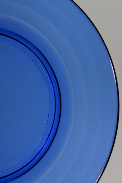photo of art deco vintage cobalt blue glass salad plates, Moderntone Hazel Atlas depression glass #6