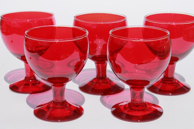 photo of art deco vintage cocktail glasses, Morgantown ruby red glass stemware #1