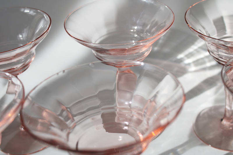 photo of art deco vintage cocktail glasses, blush pink depression glass banded optic pattern  #2