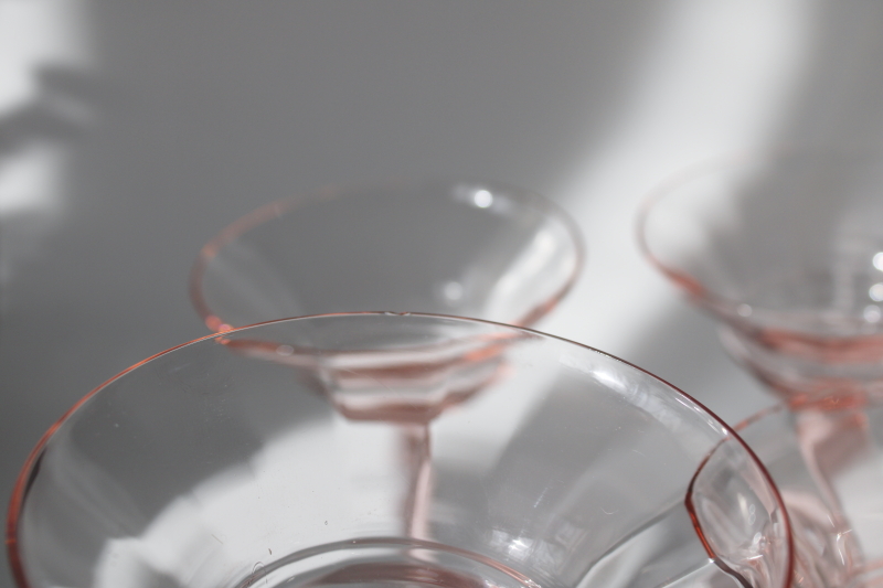 photo of art deco vintage cocktail glasses, blush pink depression glass banded optic pattern  #3