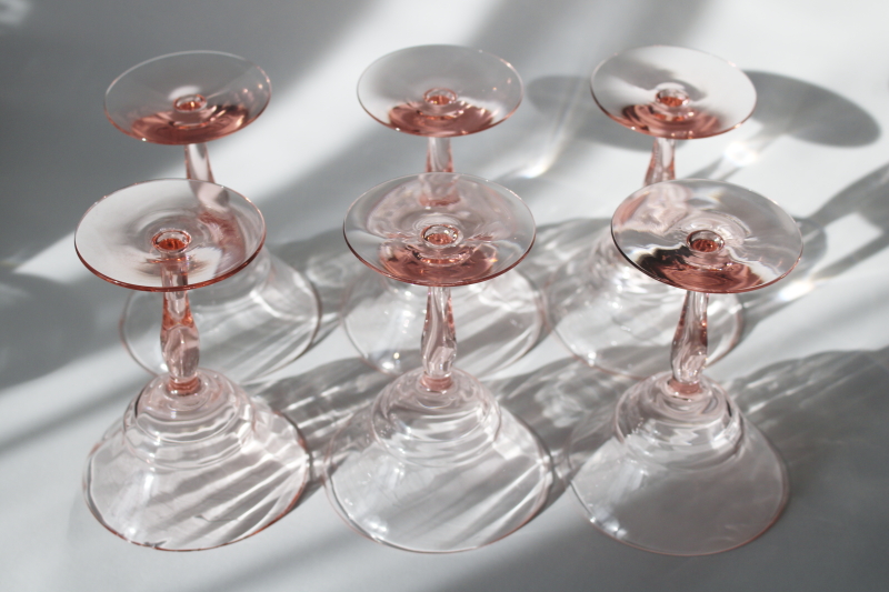 photo of art deco vintage cocktail glasses, blush pink depression glass banded optic pattern  #7
