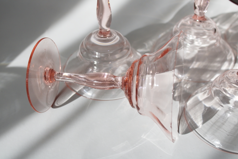 photo of art deco vintage cocktail glasses, blush pink depression glass banded optic pattern  #8