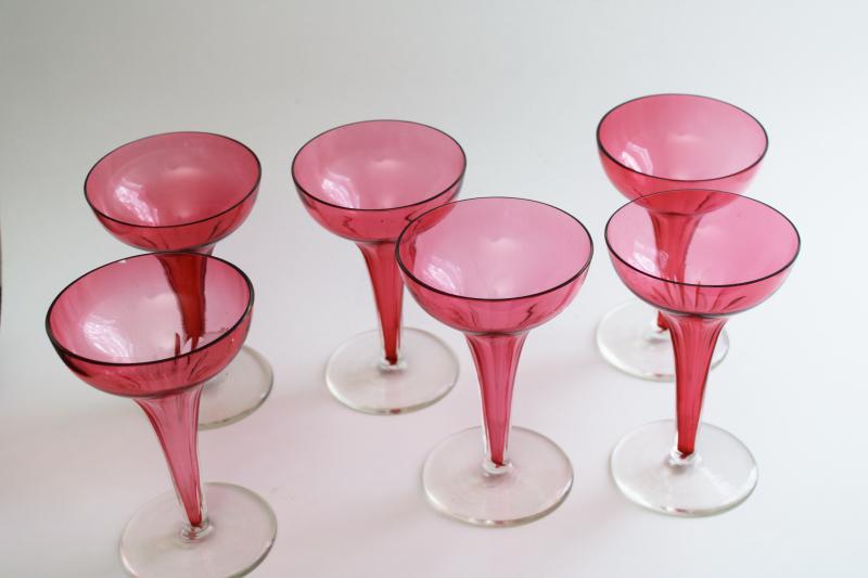 photo of art deco vintage cocktail or champagne glasses, hollow stem ruby / crystal hand blown stemware #1