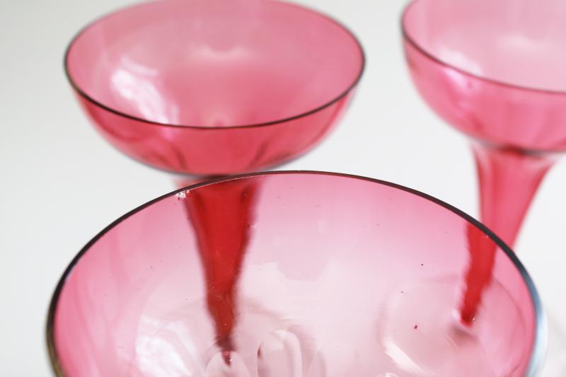 photo of art deco vintage cocktail or champagne glasses, hollow stem ruby / crystal hand blown stemware #2