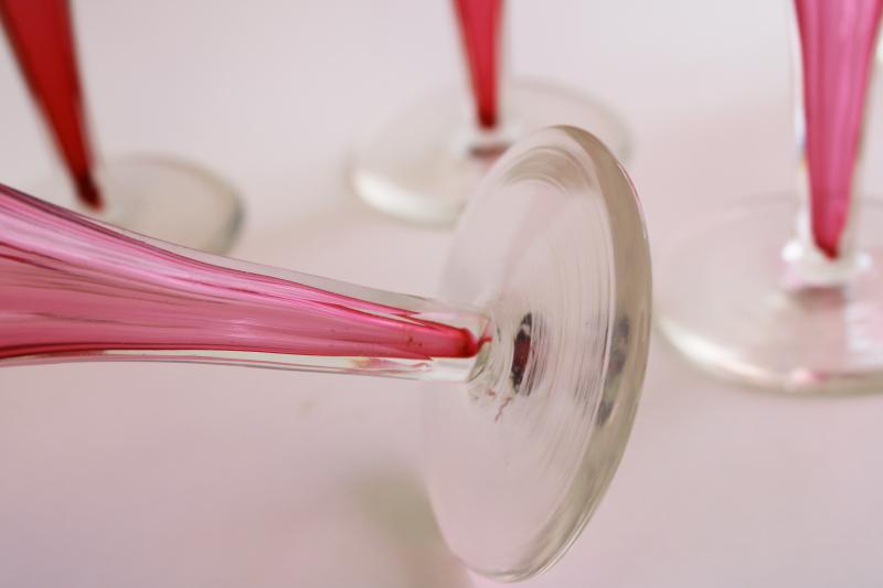 photo of art deco vintage cocktail or champagne glasses, hollow stem ruby / crystal hand blown stemware #3