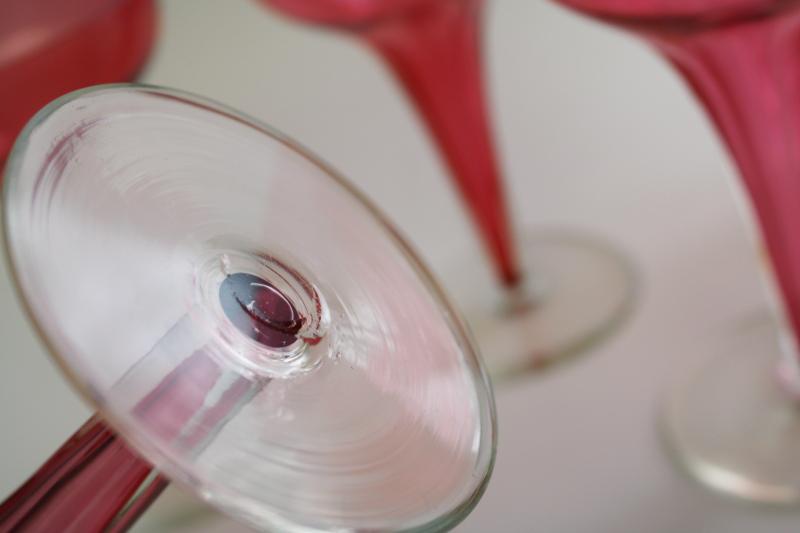 photo of art deco vintage cocktail or champagne glasses, hollow stem ruby / crystal hand blown stemware #4