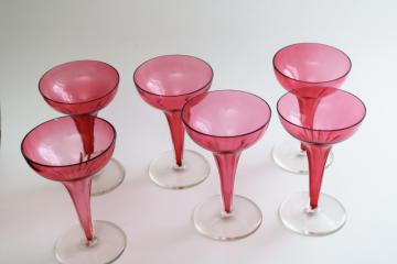 catalog photo of art deco vintage cocktail or champagne glasses, hollow stem ruby / crystal hand blown stemware