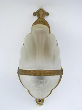 catalog photo of art deco vintage early electric wall sconce lamp, antique glass slip shade light