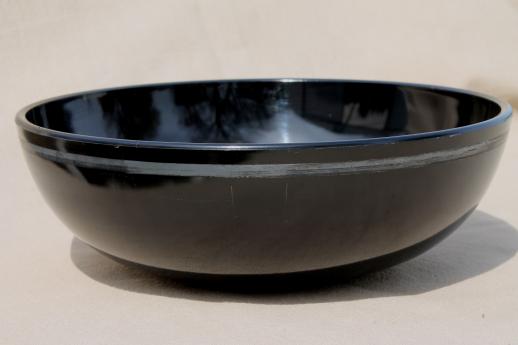 photo of art deco vintage ebony black glass bowl, jet black flower bowl with tarnished silver #1